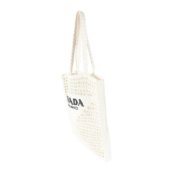 Prada White Raffia Crochet Triangle Logo Tote - Picture 2 of 6
